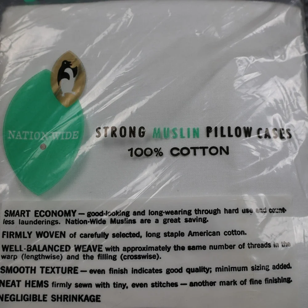 Vintage Penneys Nation Wide Strong Muslin Pillow Cases 42x36‎ 100% Cotton Set 2